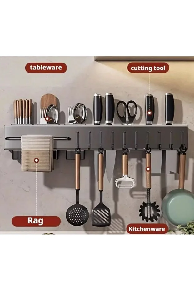 50 cm Mutfak Rafı Organizer Askılık Duvara Monte Kendinden Yapışkanlı Düzenleyici Delmeden Montaj